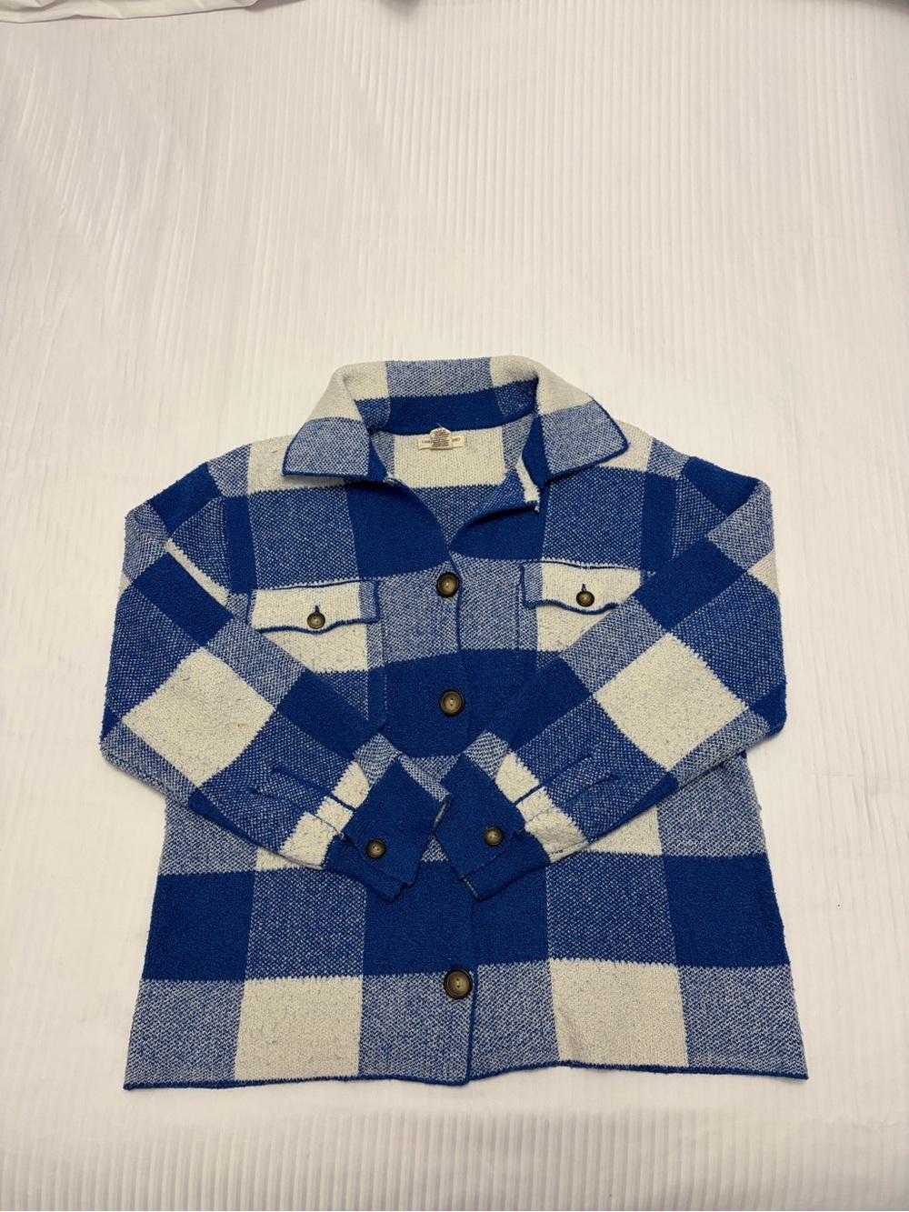 Christian Siriano Blue & Cream Plaid Button-Front Shirt Jacket